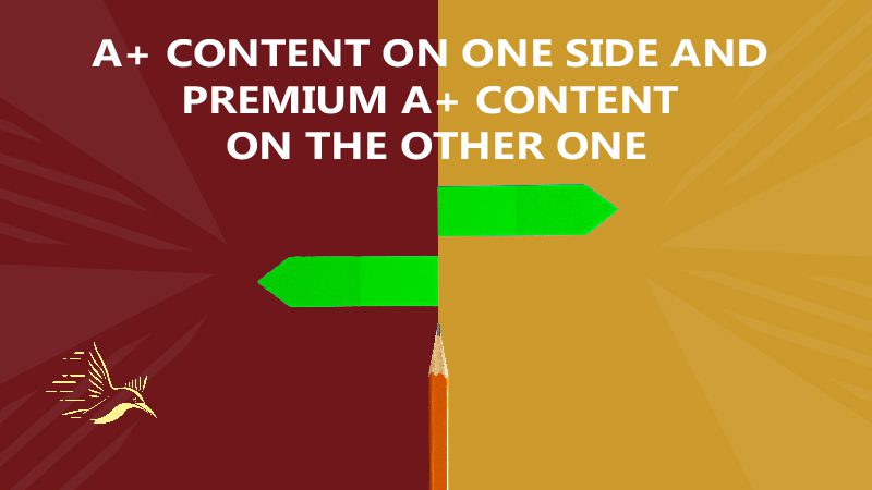 An image comparing A+ Content and Premium A+ Content with distinct colored backgrounds, icons, and directional arrows pointing towards each type.