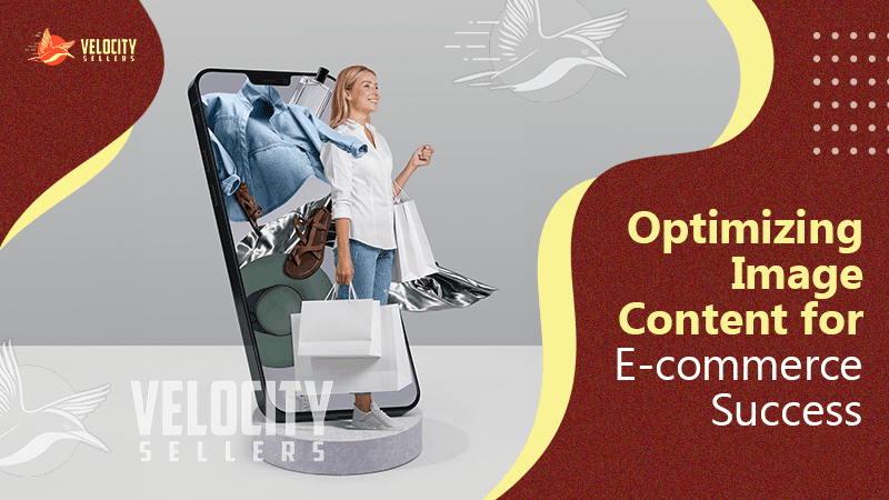 E-commerce visual optimization brought to life with a shopper stepping from a smartphone into the real world, embodying seamless online shopping.