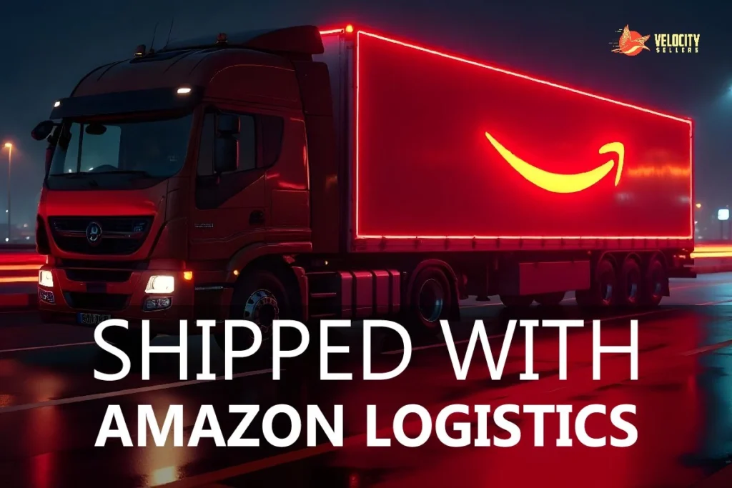 Shipped with Amazon Logistics truck at night