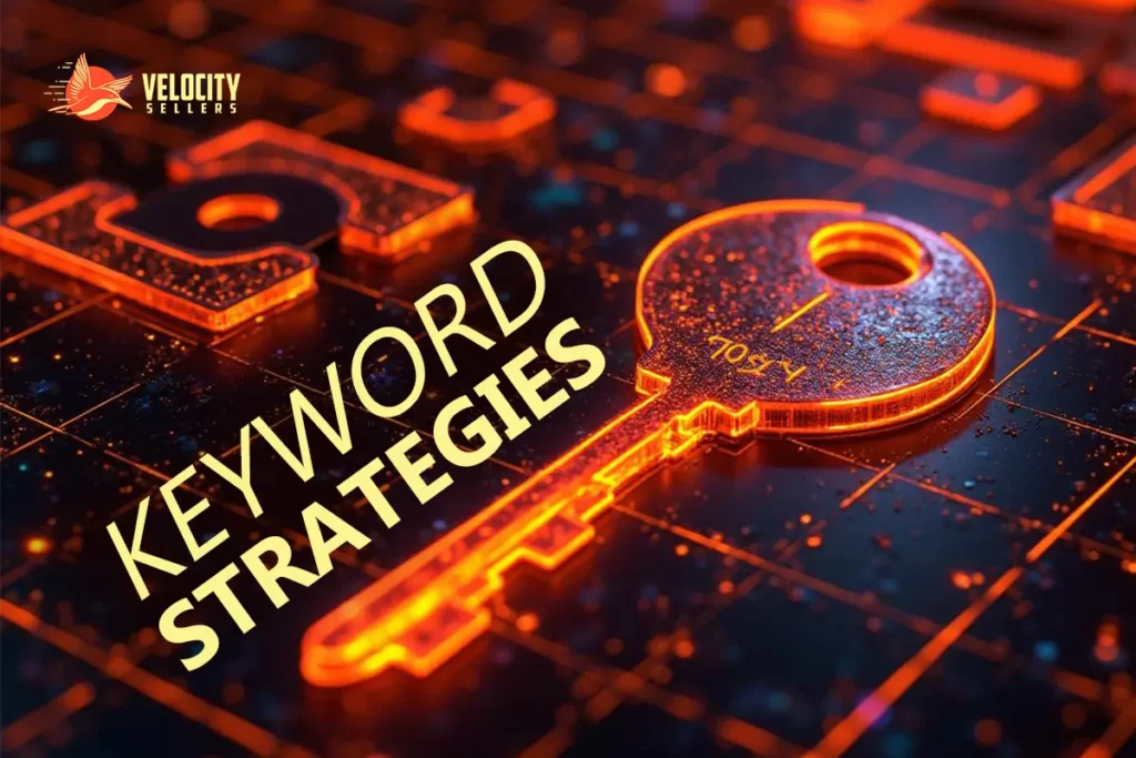 Glowing digital key on a futuristic keyboard symbolizing Amazon Ads keyword strategy.