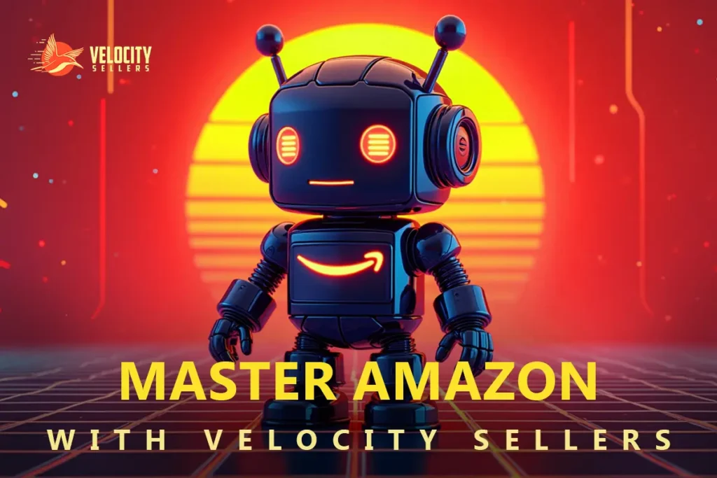 Futuristic robot with glowing Amazon logo symbolizing full-service Amazon management expertise.
