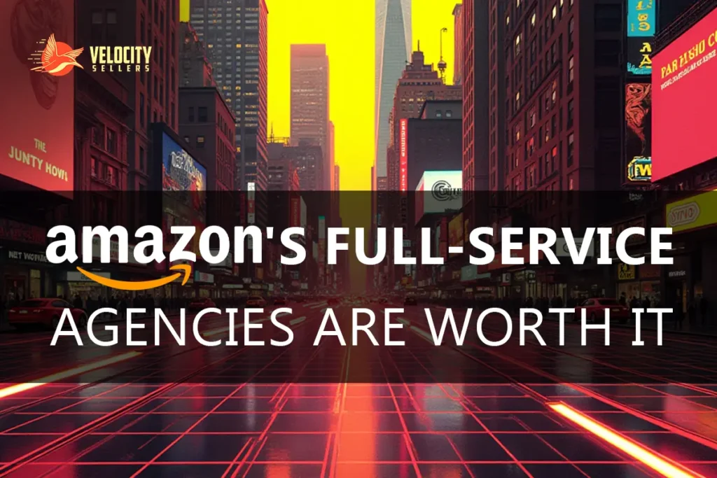 Amazon's full-service agencies highlighted in a futuristic cityscape.