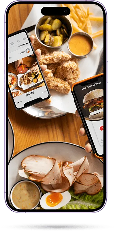 A mobile screen displaying plates of food, representing e-commerce and online food sales.