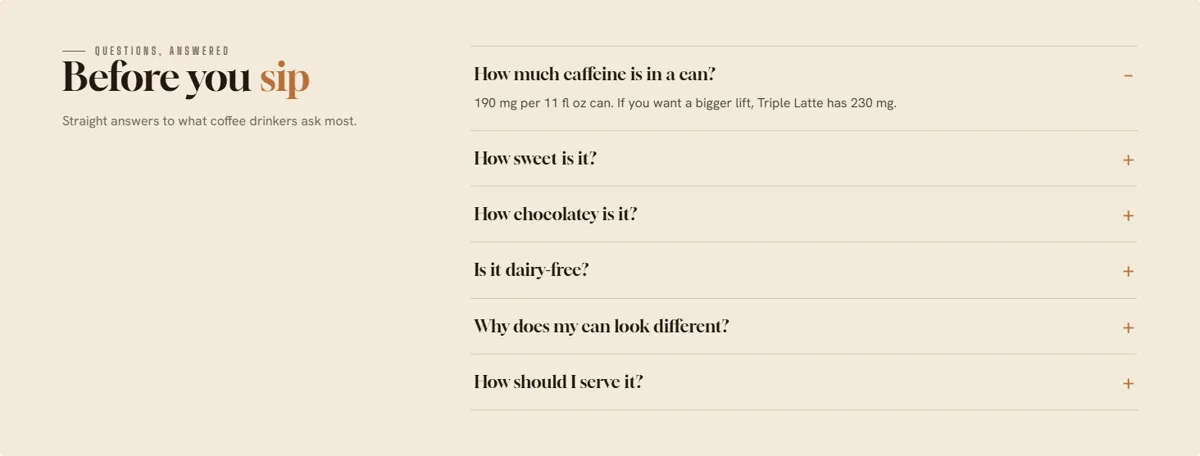 Before You Sip module from the La Colombe sample Premium A+ page