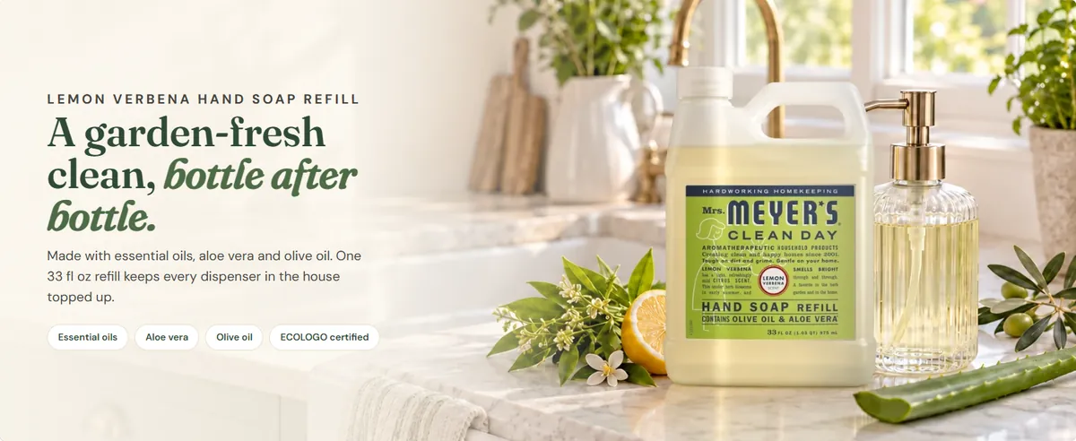 Brand Hero module from the Mrs. Meyer's Clean Day sample Premium A+ page