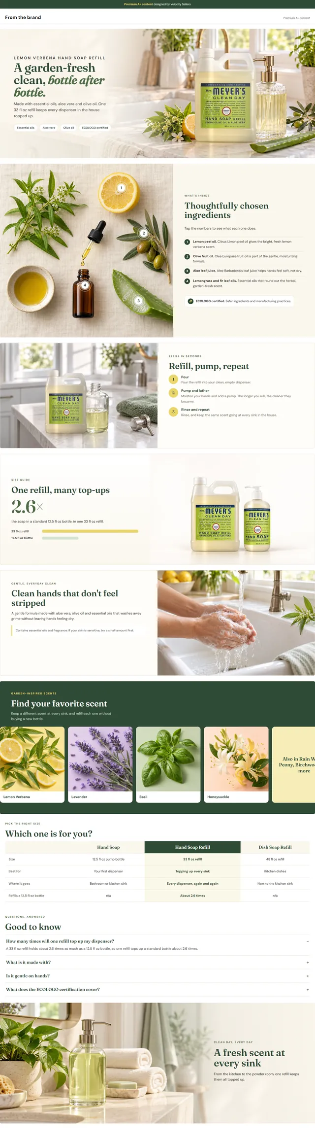 Sample Premium A+ page by Velocity Sellers featuring Mrs. Meyer's Clean Day Lemon Verbena Hand Soap Refill